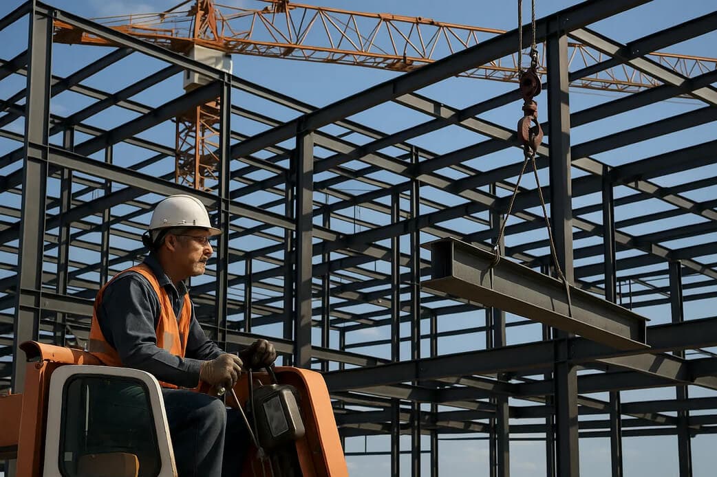 man driving equipment in steel yard